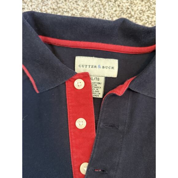 Cutter & Buck KU Jayhawks XL Short Sleeve Collar Polo Shirt Navy Red Vintage - Picture 6 of 8